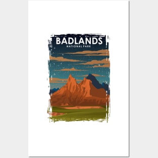 Badlands National park Vintage Minimal Retro Travel Poster at Night Posters and Art